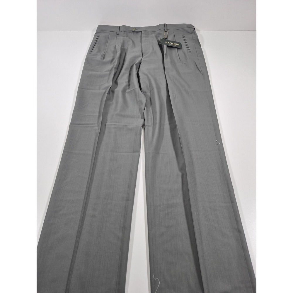 Zanieri Dress Pants Mens 42x36 Gray Wool Pleated Straight Unhemmed Italy NWT